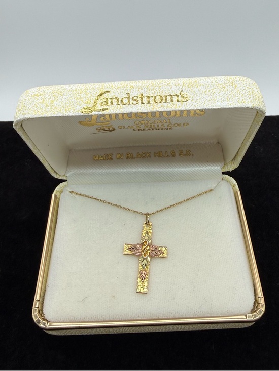 Black Hills Gold Jewelry - Landstrom’s Black Hills Gold 10K Cross 14K Gold 16” Chain Necklace NIB